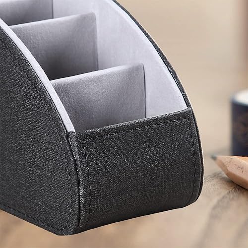 Miniatura 7 de Fanousy Soporte de control remoto de TV para mesa con 5 compartimentos, almacenamiento remoto de piel sintética, organizador remoto para mesita de
