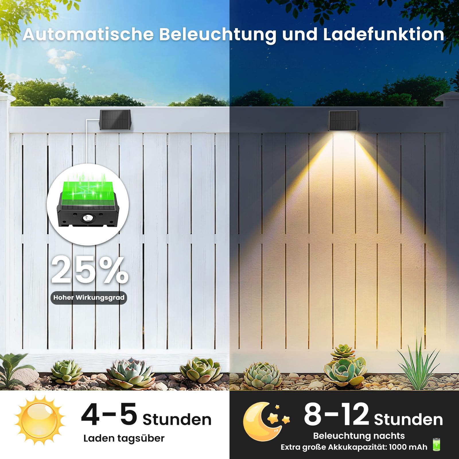 Solarlampen für Außen,6 Pack wandleuchte Solar aussen Solarleuchten Nach Oben und Unten Beleuchtet IP67 Wasserdicht 120LM solarlampen für Garten Zaun Deck Warmweiß