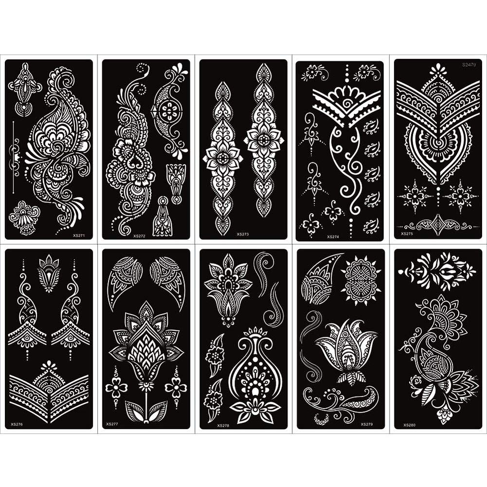 Xmasir Pack of 24 Sheets Henna Tattoo Stencil Kit / Temporary Tattoo
