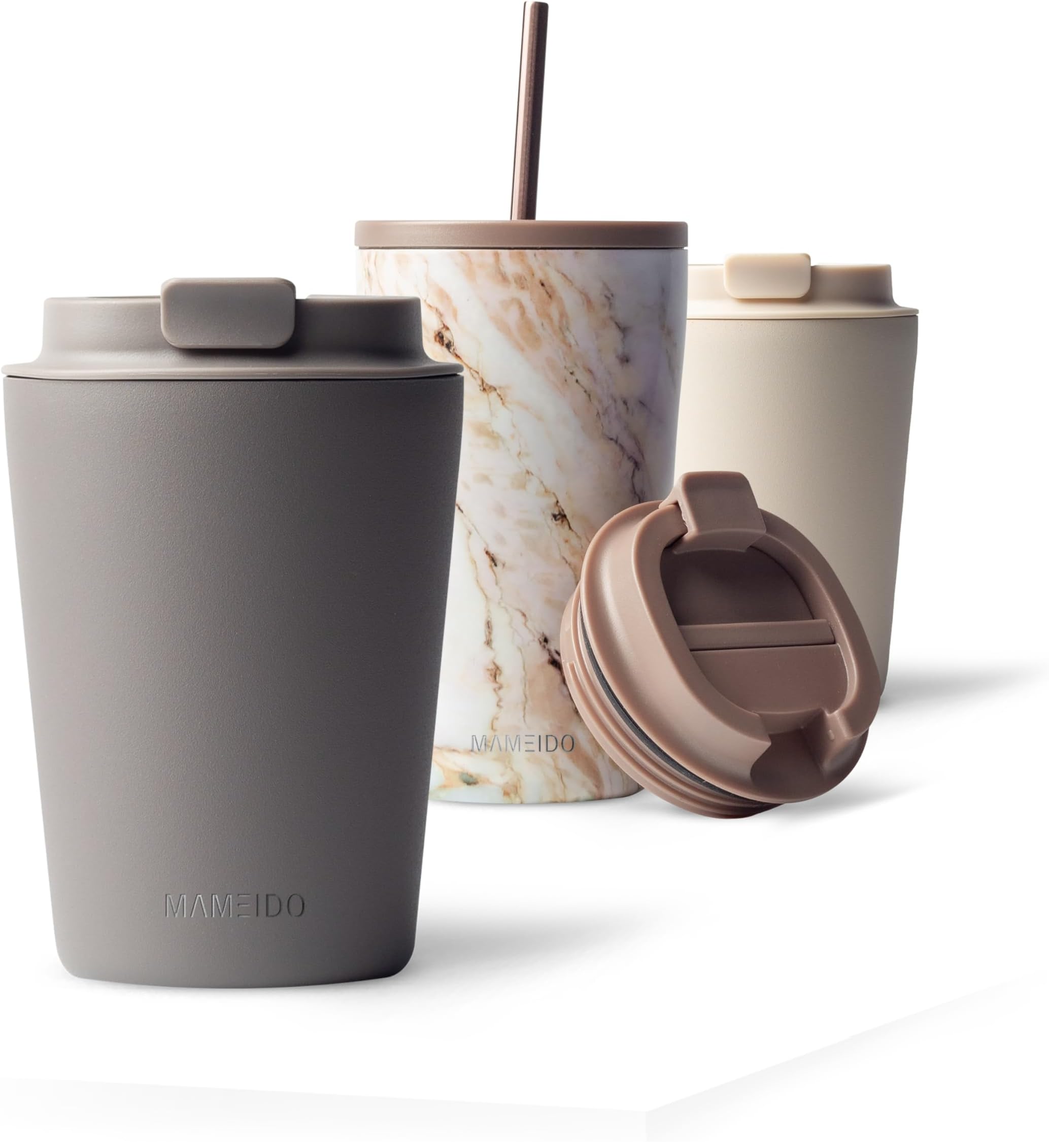 MAMEIDO Insulated Coffee Cup, Travel Mug 350 ml, Leakproof Coffee Flask BPA-Free, Tumbler for Hot & Cold Drinks (Taupe Grey)
