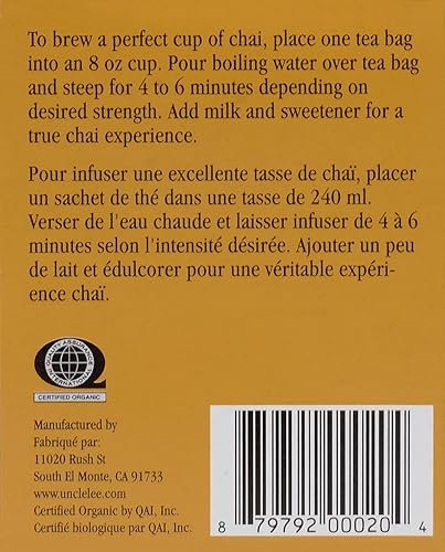 Vista 14 de Uncle Lee's Tea Imperial Organic Chai Tea, naturalmente sin cafeína, cúrcuma dorada y jengibre, canela orgánica, achicoria, cardamomo, stevia, clavo