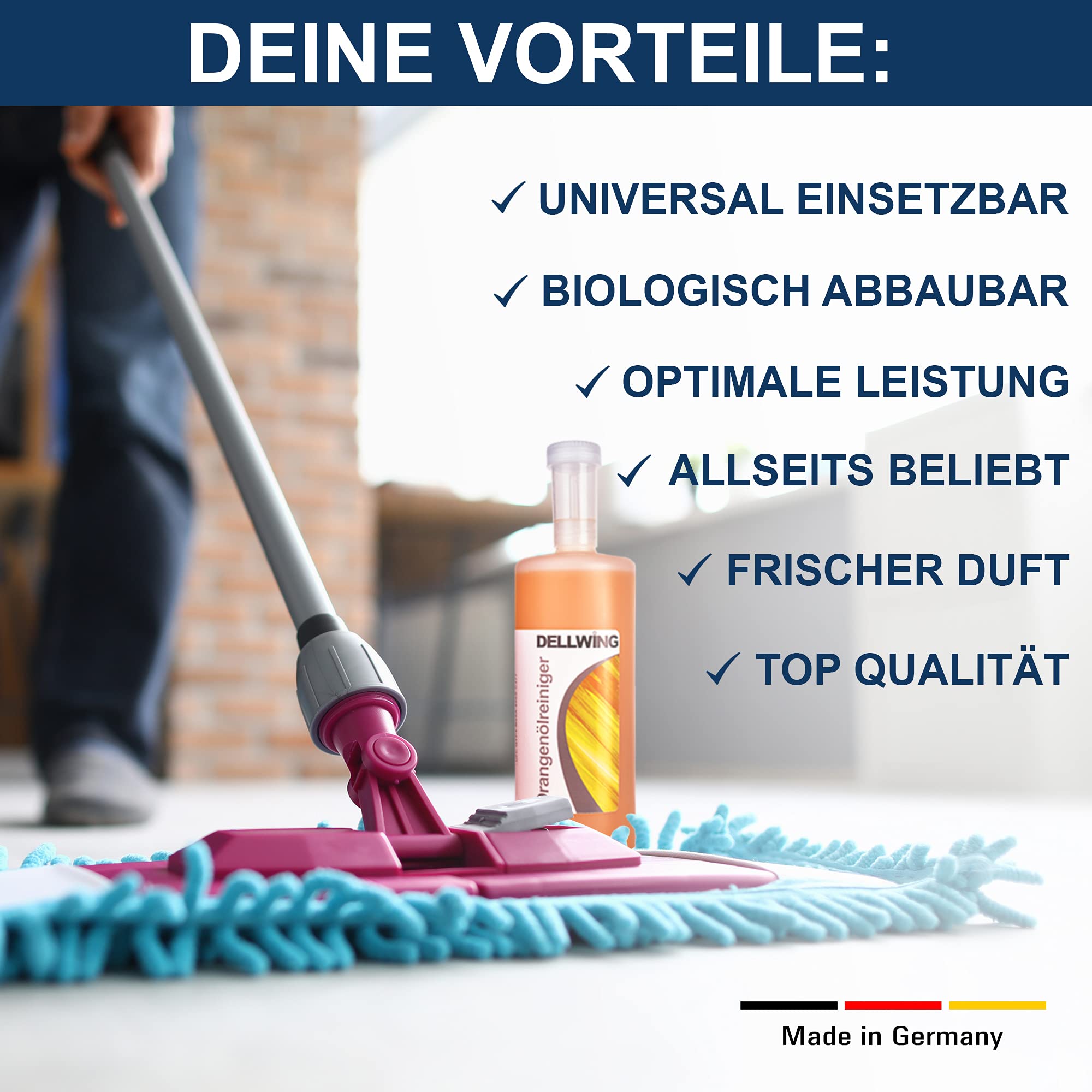 DELLWING Orangenölreiniger Konzentrat 5L – Premium Orangenreiniger Konzentrat/Universalreiniger mit Zitrusduft gegen Flecken, Fette, Öle, Klebereste und Harze | Universal Orangenreiniger, hochkonzentriert, Allzweckreinigungsmittel für Küche und Böden, Mad
