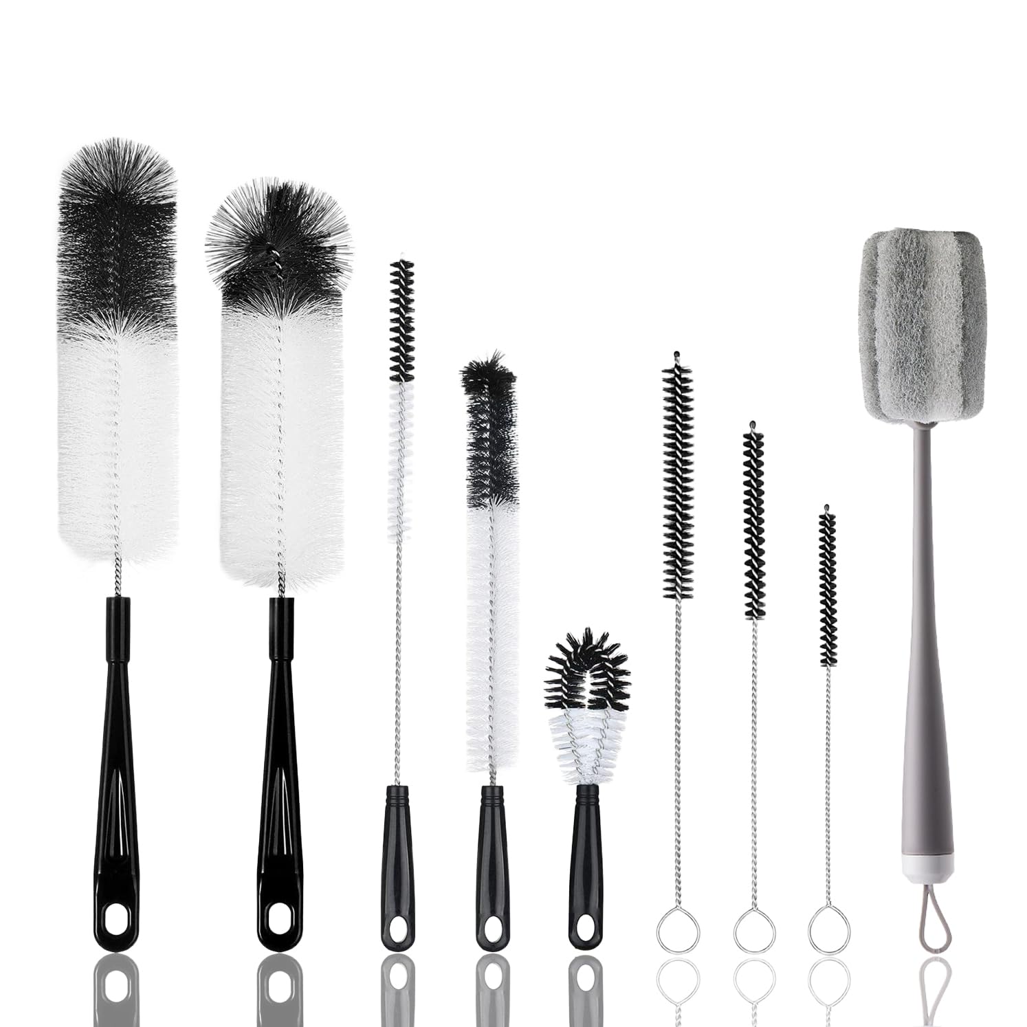 Dyhnqe Black/Grey 9Pcs Bottle Brush Cleaning Set, 42Cm Long Handle Cleaner Multipurpose Bottle Cleaning Brushes Straw Cleaner Brushes For Long Narrow Neck Bottles, Strews, Drinking Glasses