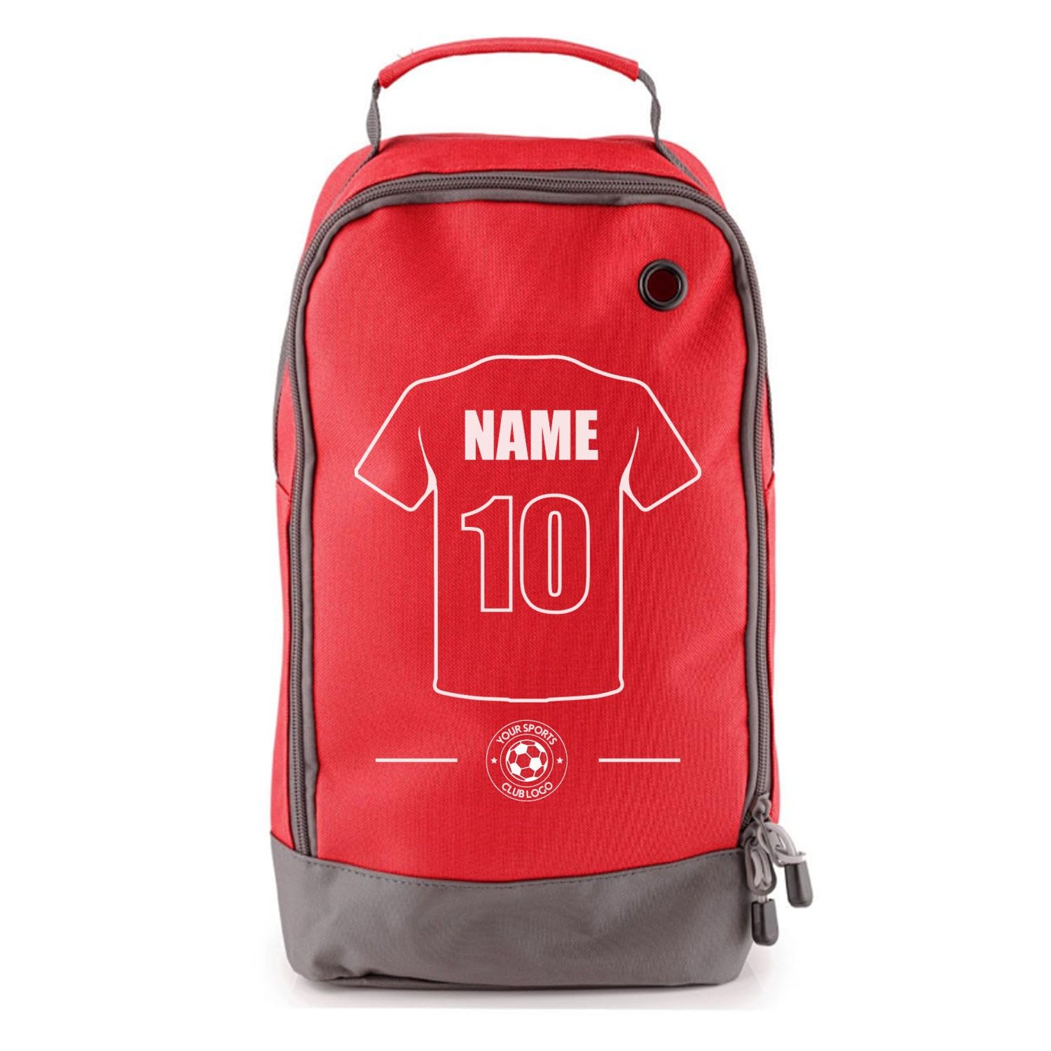 Football Boot Bags for Kids - Durable Personalised Sports Bag with Shirt Name & Number, Red