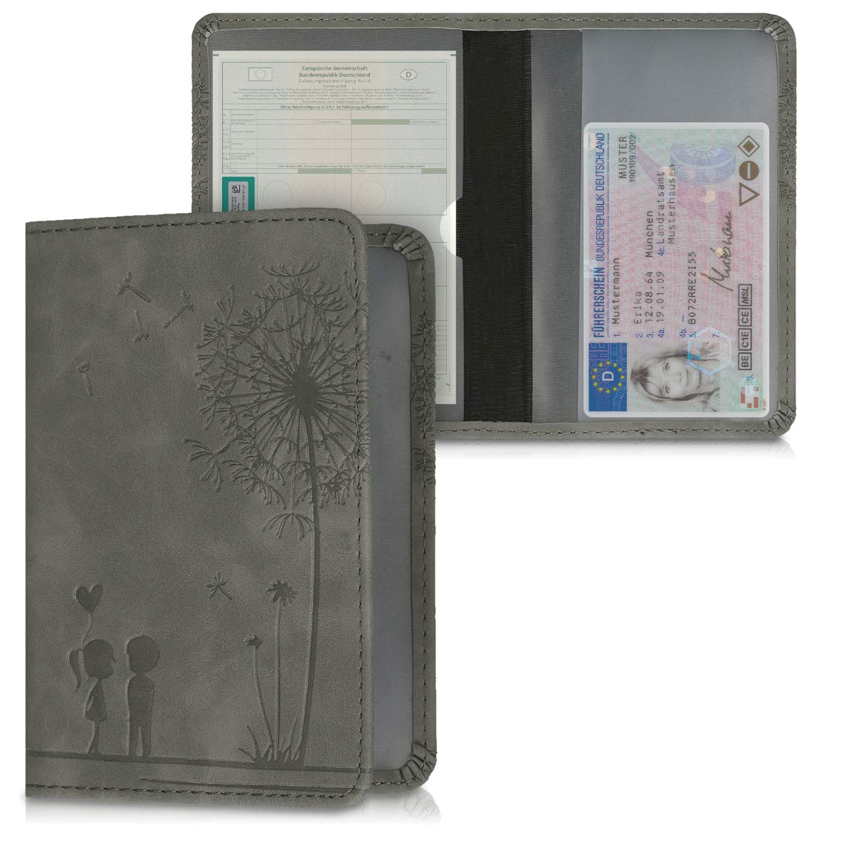 Kwmobile Custodia Libretto Circolazione Auto In Simil Pelle Scamosciata - Portalibretto Con Scomparti Tessere Patente - Foderina Porta Documenti Nero - Foto 6