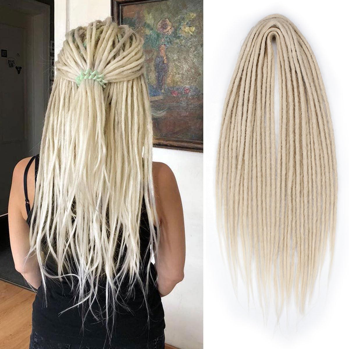 Sangtok 24 inch Double Ended Dreadlock Extensions 15 pcs Brownish Blonde Thin 0.6cm Fake Dreads Extensions, DE Synthetic Dreadlock Extensions Reggae