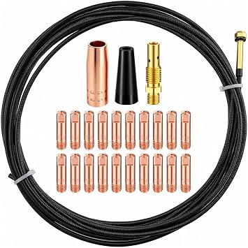 MIG GUN Contact tips Nozzle Diffuser Liner kit Compatible with Lincoln SP-125 Plus SP-130T SP-180T Replace consumables 24pcs .035" Contact tip with 15ft Liner