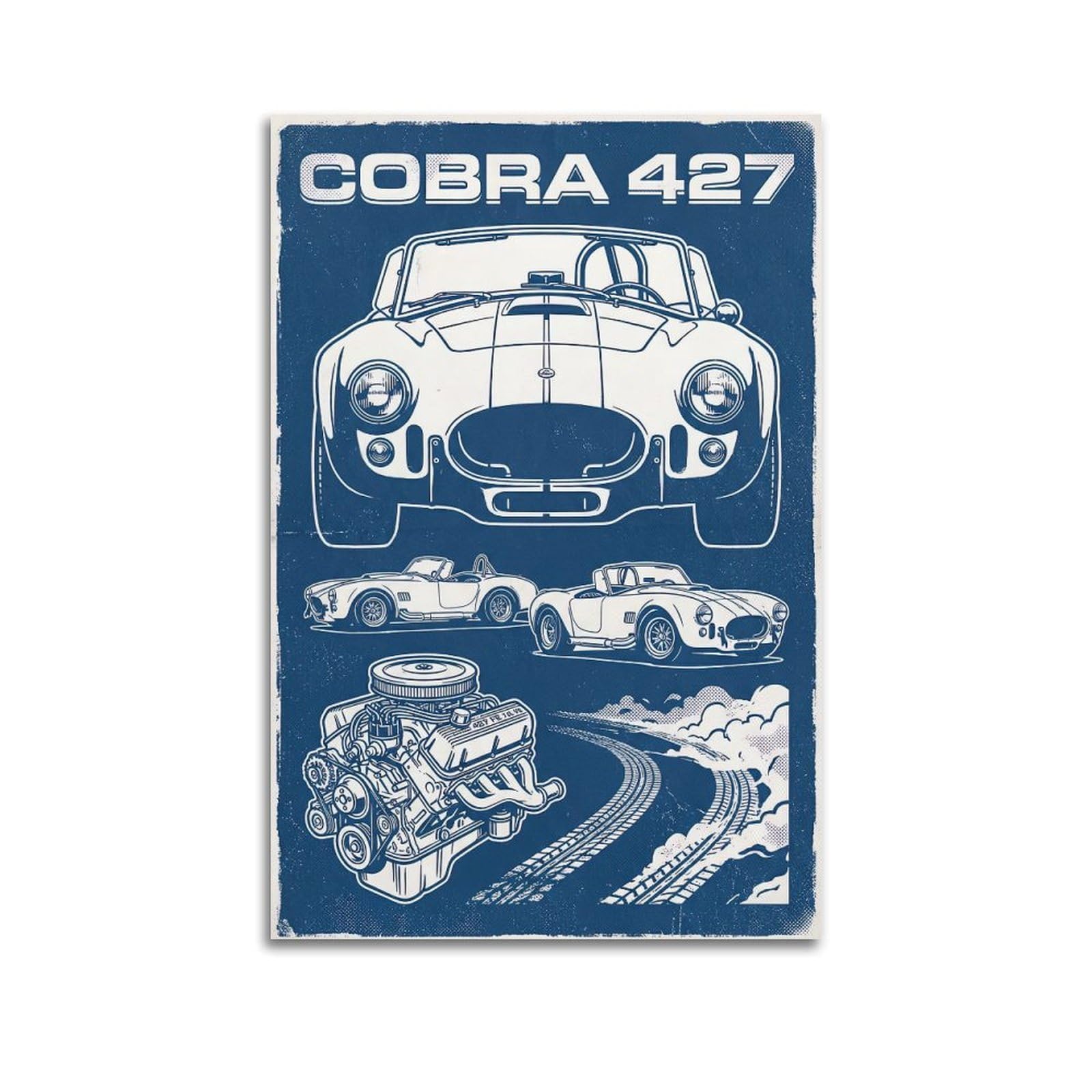 Okngb Unframe-Style Vintage Classic Usa Muscle Car Poster Shelby Cobra 427 V8 Engine Decorative Painting Canvas Art Picture 24X36inch(60X90cm)