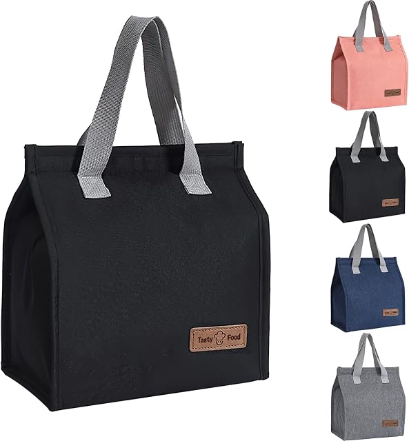 Yikki Lunch Bags for Women Men, Reusable Insulated Leakproof Lunch Box Tote Bag, Thermal Cooler Bag for Work School Picnic Travel (Black)