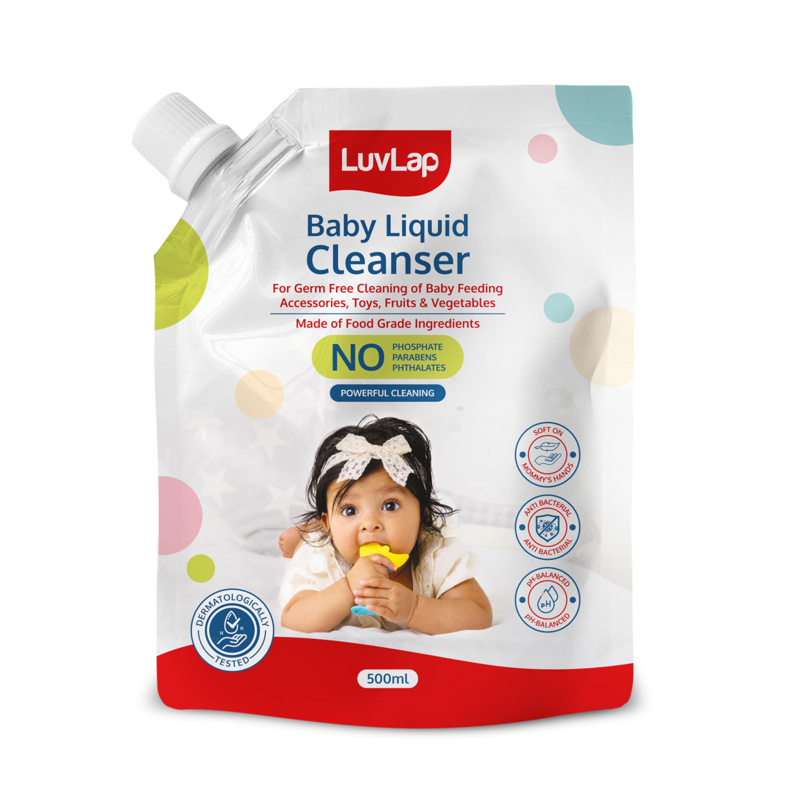 Luv LapBaby Liquid Cleanser Refill pack- 500ml, For cleaning feeding bottle, cutlery, toys, fruits & vegetables, Kills 99.9% Germs, pH Balanced Dermatologically tested formula, No harsh chemicals