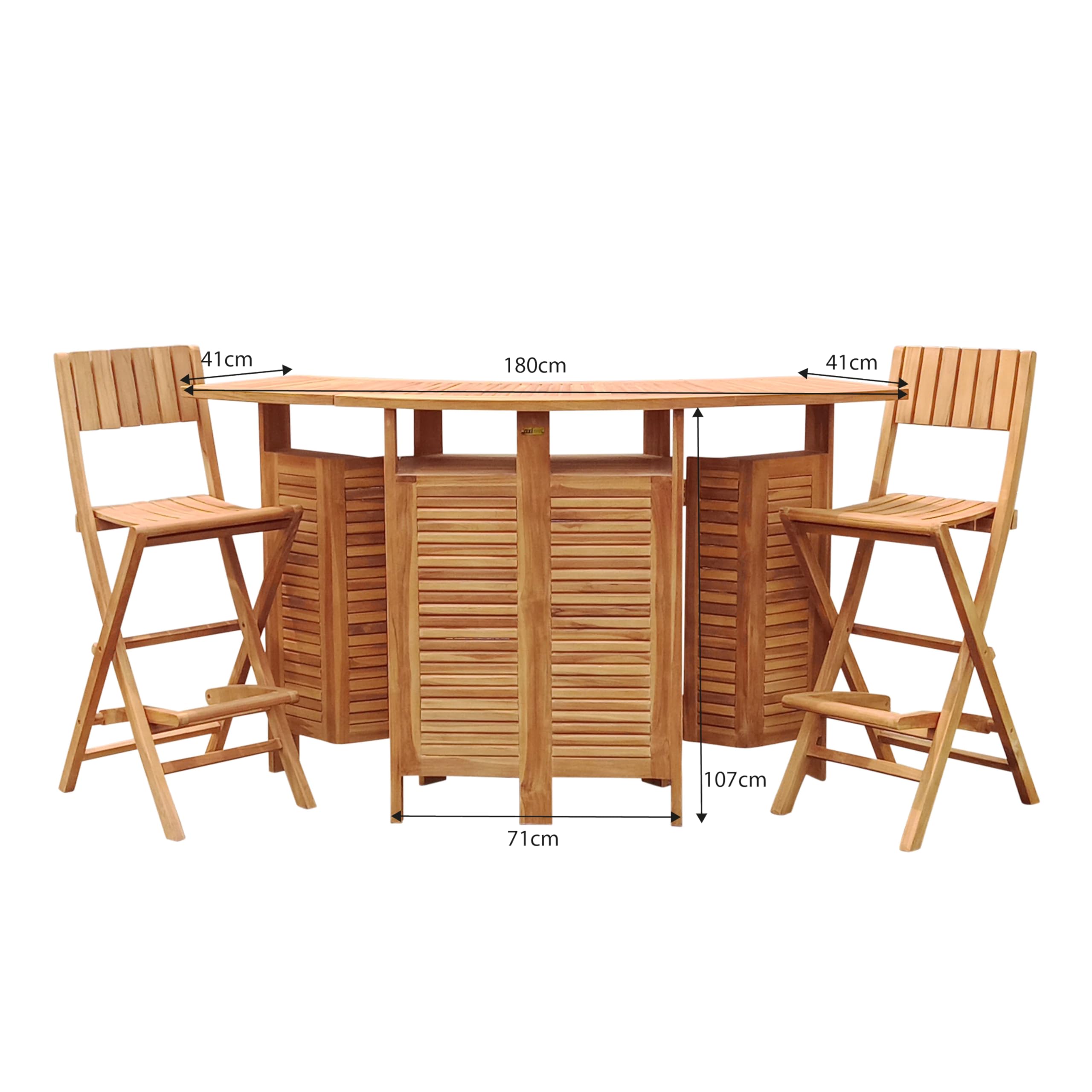AXI Bruno Ensemble De Bar en Bois De Teck avec 2 Tabourets | Set De Jardin Pliable avec Espace De Rangement | Table De Bar avec Tabourets | Ensemble De Meubles pour L'Extérieur