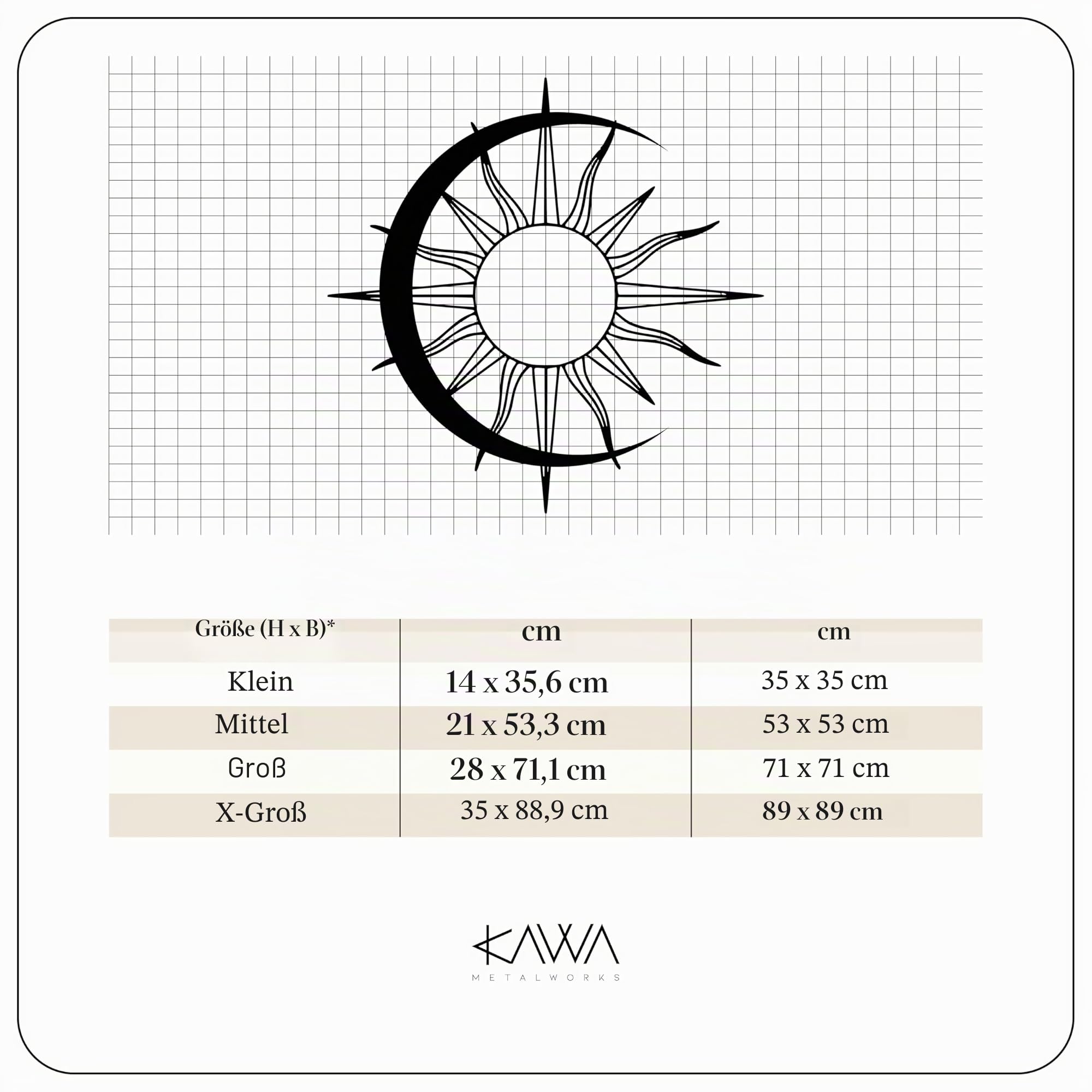 KAWA METALWORKS Minimalistische Wandkunst aus Metall mit Sonne und Mond, modernes Boho-Dekor für Schlafzimmer, Wohnzimmer oder Büro, ästhetisch, zeitgenössisch, einzigartiges Geschenk für Zuhause