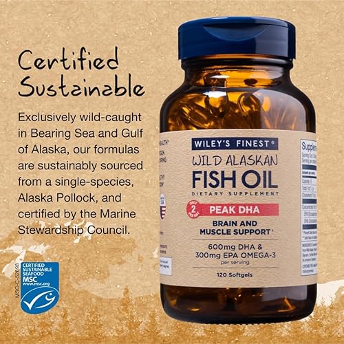 Miniatura 4 de Wiley's Finest Wild Alaskan Fish Oil Peak DHA - 900 mg EPA y DHA Omega-3 - 120 cápsulas blandas (60 porciones)
