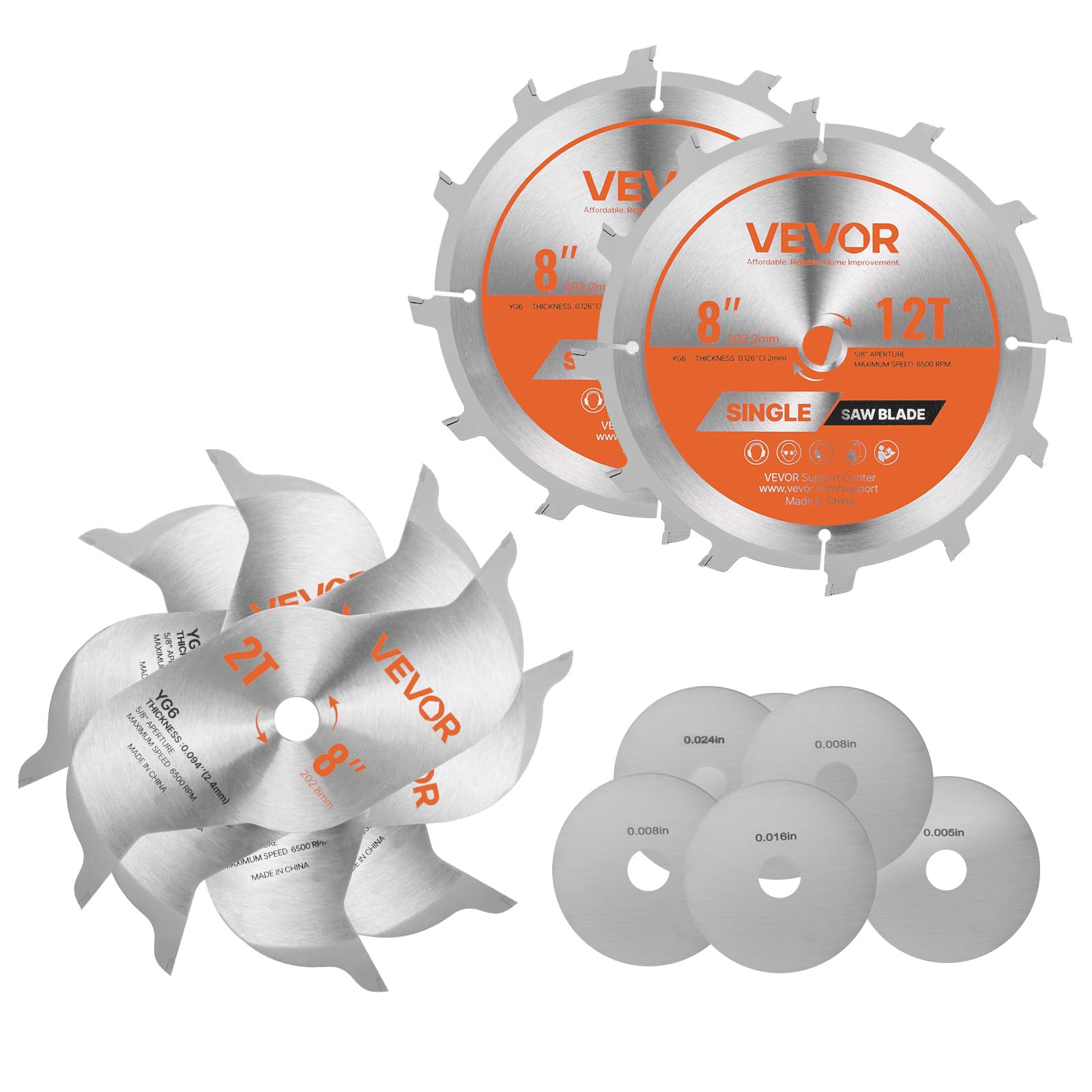 VEVOR Set di Lame per Scanalature Ø 203,​2 mm, Lama per Troncatrice Circolare per Scanalature, 12 Denti in Lega Affilati, con Prese d'Aria Riscaldanti Antirumore, per Taglio di Compensato Legno Duro