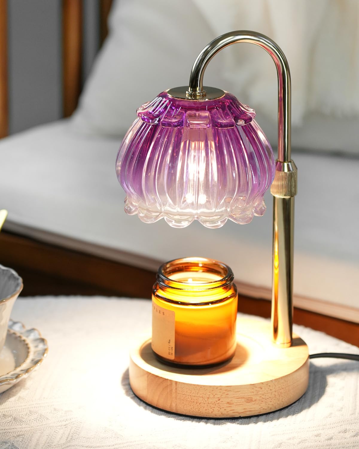 HAIDOLIANG Scented Candle Warmer Lamp with Timer, Adjustable Height & Stepless Dimmable (Purple, Bulbous Floral) — image 1