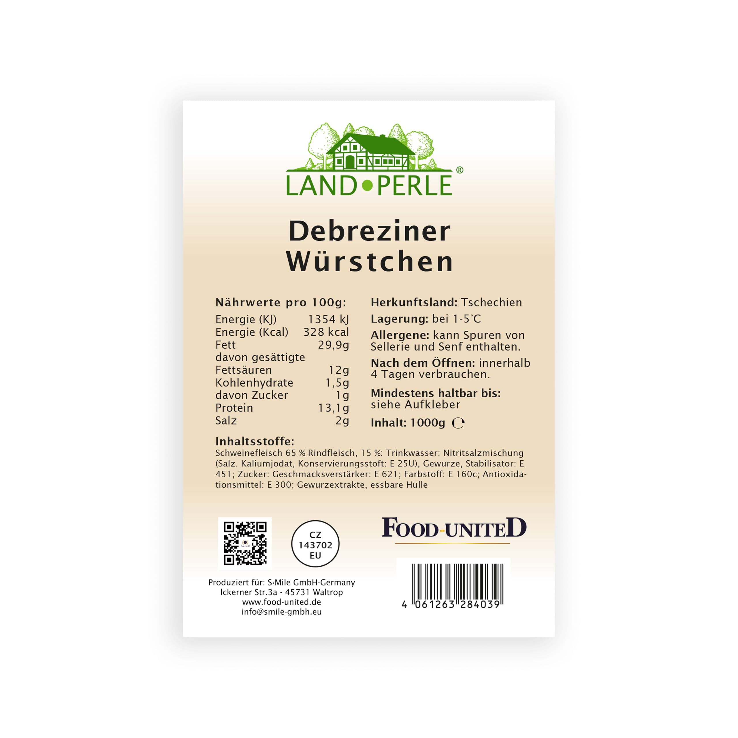 LANDPERLE Debreziner 4x900g mit Paprikawürzung, österreichische & ungarische Brühwurstspezialität, kalt oder warm genießen, perfekt für Eintöpfe, Gulasch, Suppen, zum Grillen, Kochen & Braten