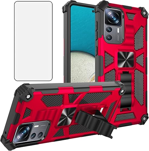 Asuwish Funda de teléfono para Xiaomi Mi 12T con protector de pantalla de vidrio templado y accesorios para celulares, soporte protector de doble