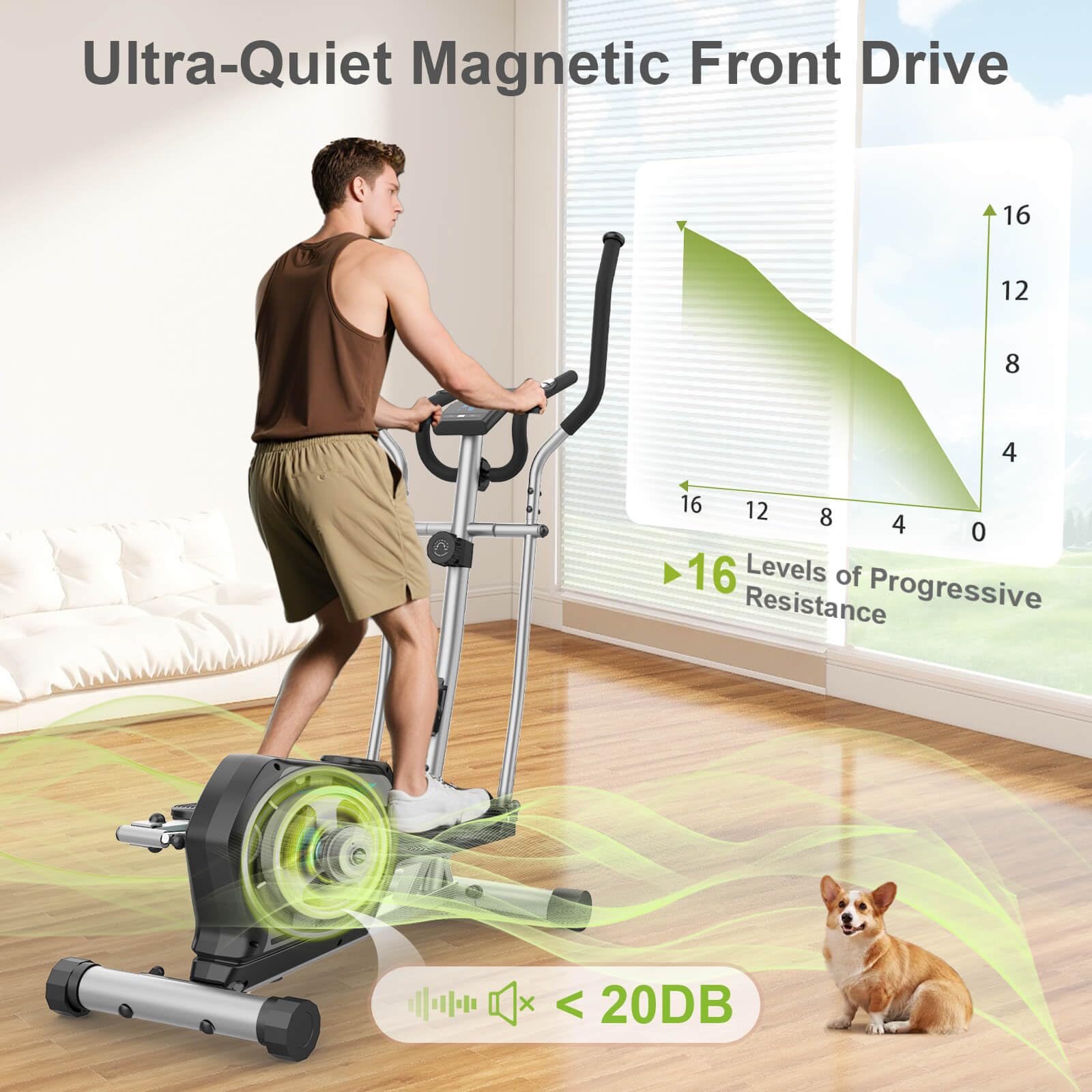 Vélo elliptique magnétique 16 niveaux résistance Bluetooth App cardio fréquence cardiaque LCD moniteur capacité 130 kg