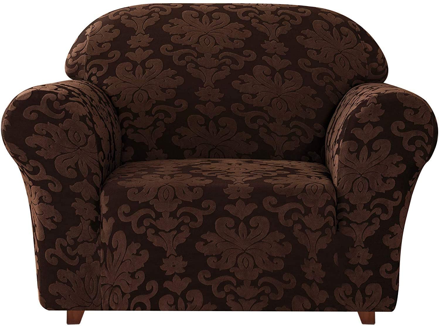 SPOUR Universal Sofa Slipcovers 1-Piece Set, Jacquard Damask Stretch Sofa Slipcover Armchair Slipcovers 1 2 3 4 Seater Polyester Spandex Floral Pattern Couch Cover for Pets, Chocolate