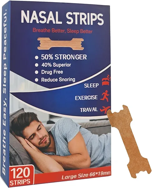 Tyelason Nasal Strips - 120 Count Nasal Strips for Snoring, Extra Strength Tan Nasal Breathing Strips to Improve Sleep, Instant Nasal Congestion Relief Caused by Colds & Allergies