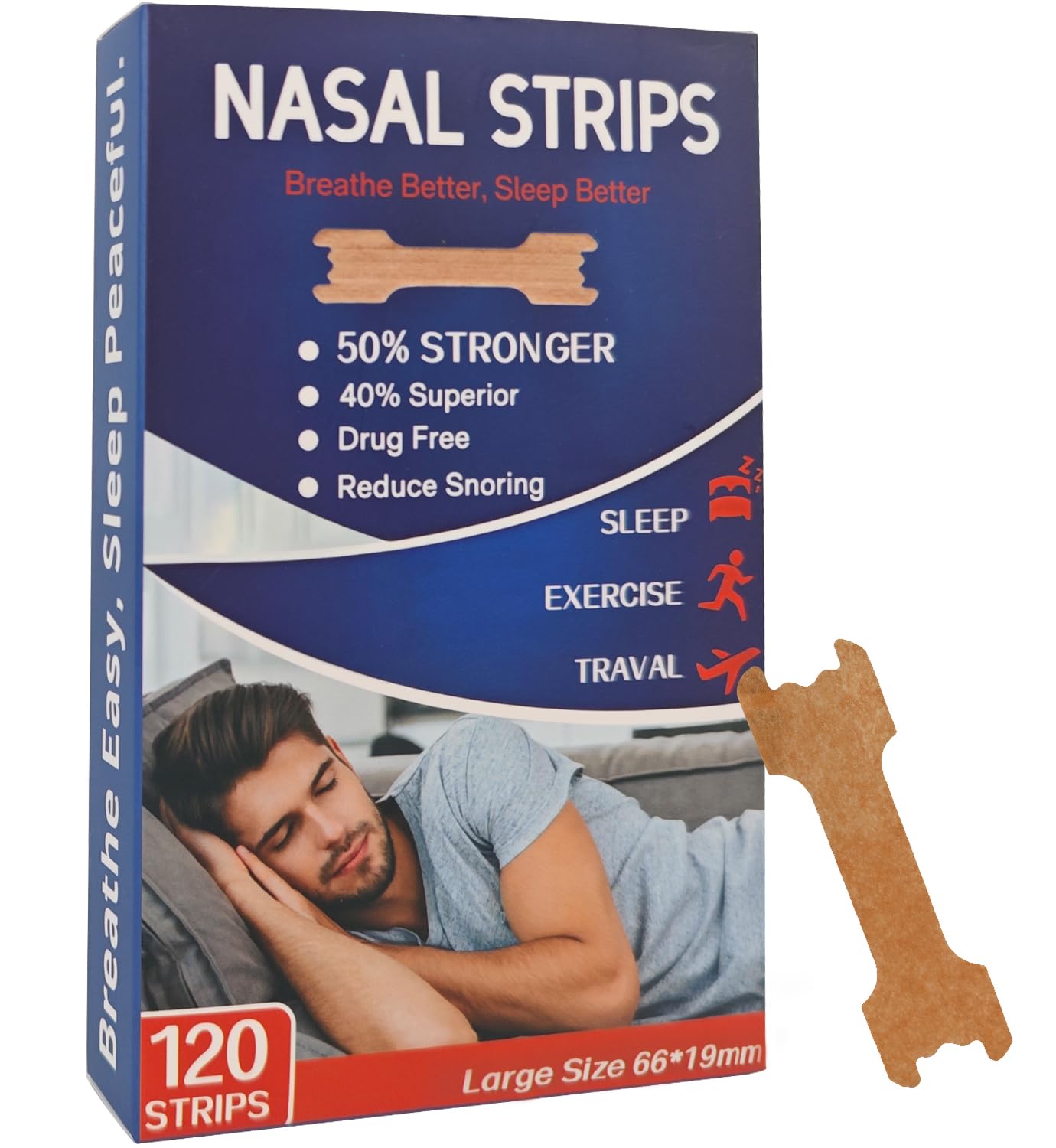 Tyelason Nasal Strips - 120 Count Nasal Strips for Snoring Extra Strength Tan Nasal Breathing Strips to Improve