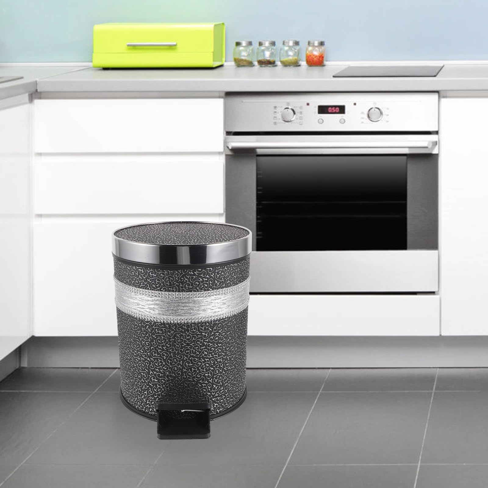 TOYANDONA Cubo de Basura Redondo con Pedal y Tapa para Baño, Negro