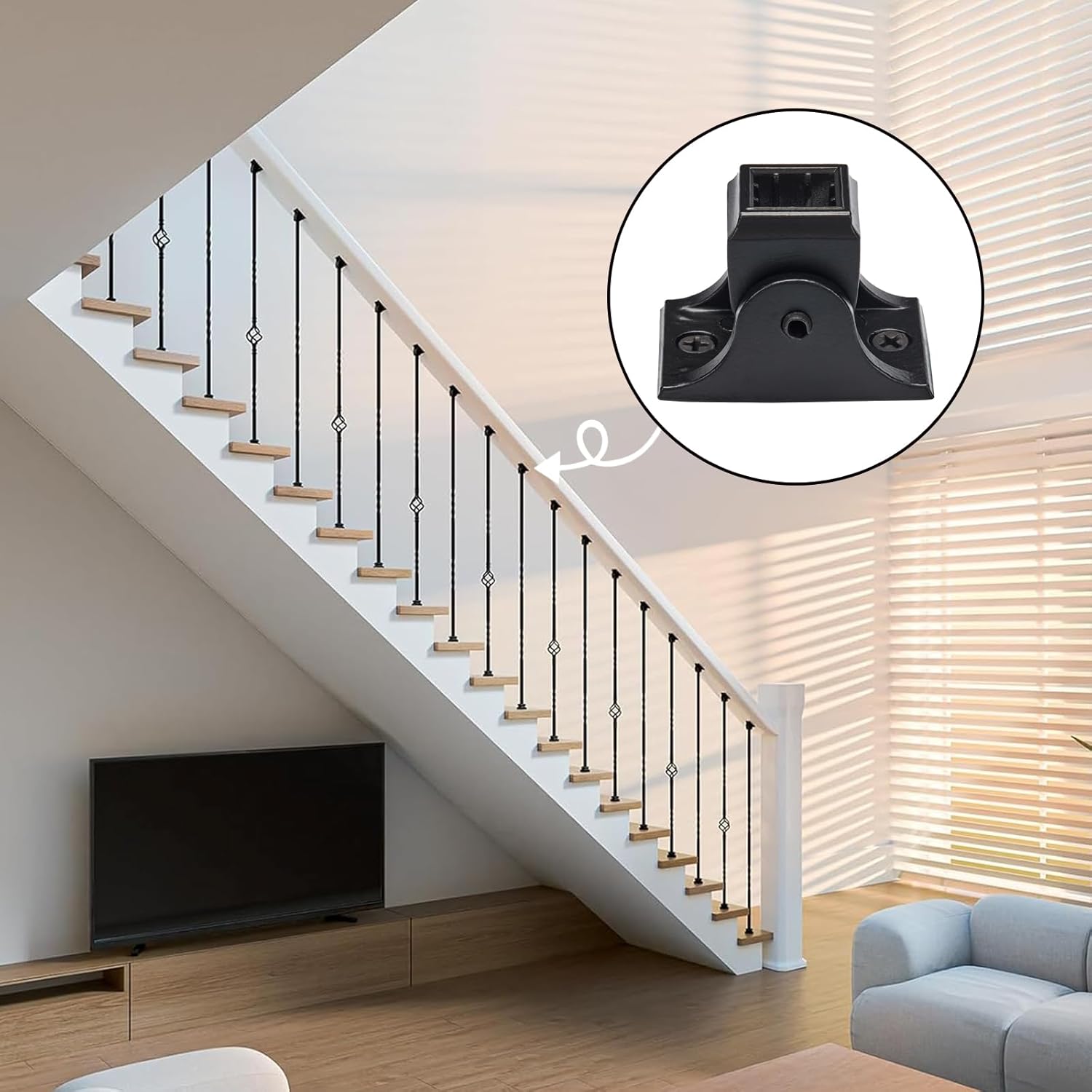 Balusters Swivel Shoes - Stair Swivel Shoe for Staircase Interior with Screws for 1/2 Inch Square Balusters (50 Pack), Aluminum Shoes for Balusters, Railing, Stair Spindles, Satin Black