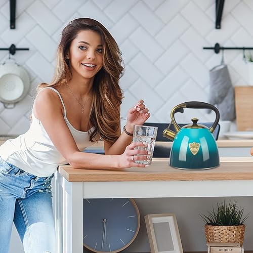 Miniatura 7 de Hervidor de té de 2.9 cuartos de galón, tetera silbante de acero inoxidable para estufa, silbato