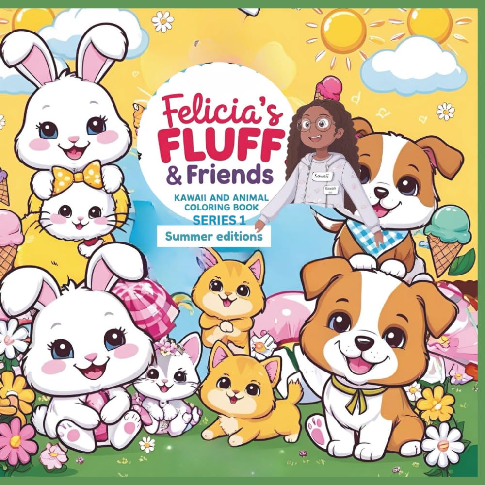 Felicia's Fluff and Friends Kawai and Animal Coloring Book, Summer Edition: Kawaii Animal Coloring Fun with Ice Cream, Beaches & Sunny Day Adventures – Perfect for all ages