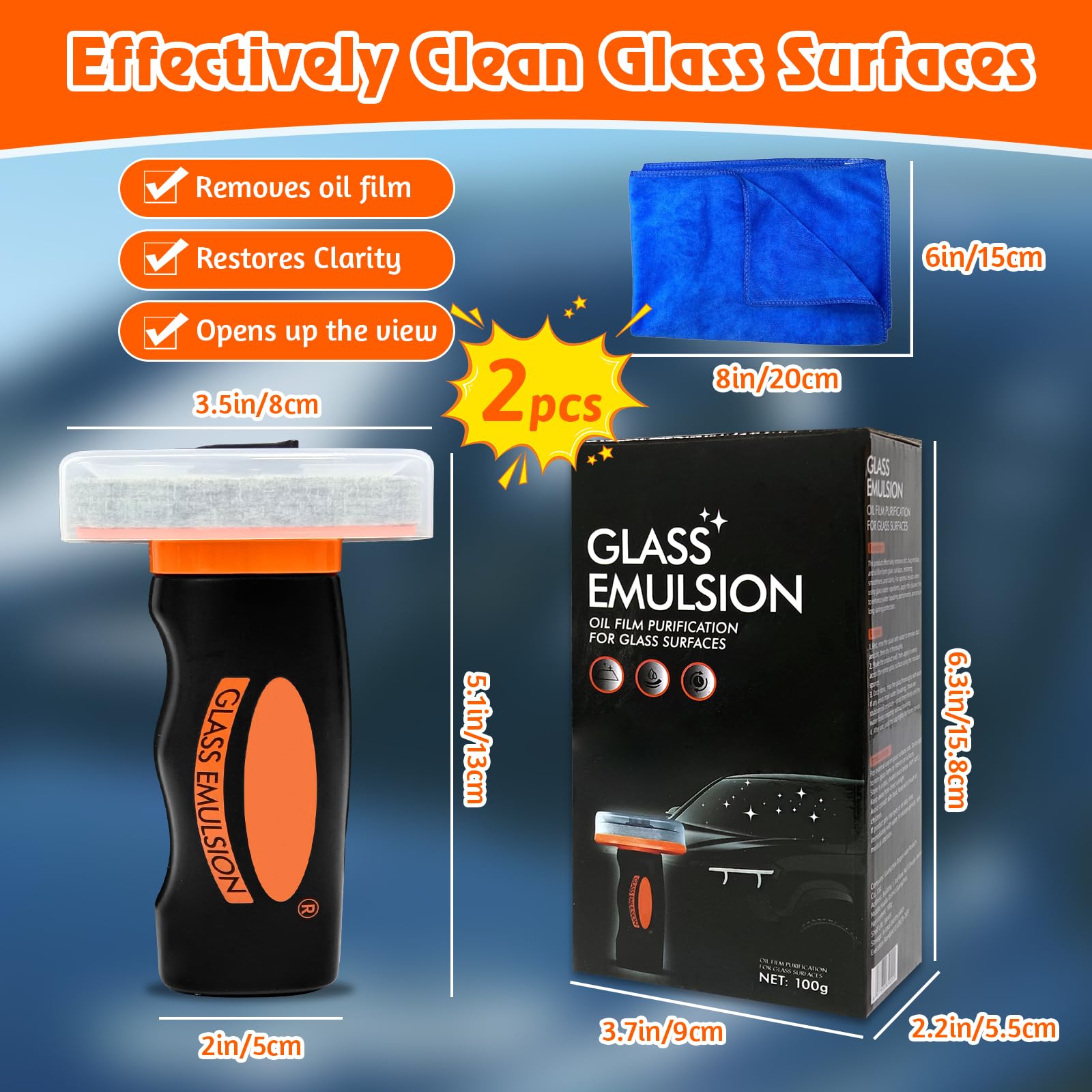 KutaKuta 2PCS Glass Emulsion, Portátil Limpia Cristales, Limpieza Coche Eeja el Parabrisas Cristalino, Mejorando la Visibilidad, Adecuado para Espejos Retrovisores y Cuarto de Baño — view 2