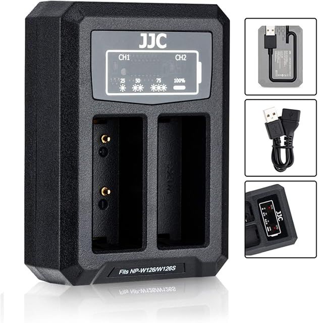 NP-W126 USB Dual Battery Charger for Fujifilm X100V, X-PRO3, X-PRO2, X-T3, X-T2, X-T1, X-T30, X-T20, X-T10, X-T200, X-T100, X-A7, HS50EXR, HS33EXR Digital Camera Chargers for Fuji NP-W126 S Battery