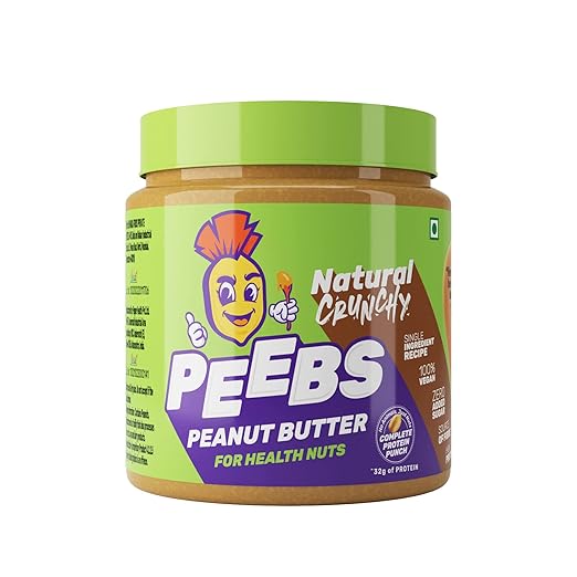 PEEBS Natural Peanut Butter - Crunchy, 500 gms | High Protein | NO Sugar | High Fibre | 32% Protein | 100% Vegan | ZERO Cholestrol | Great for Kids| Single Ingredient Recipe | No Stabilizers | Pet Friendly