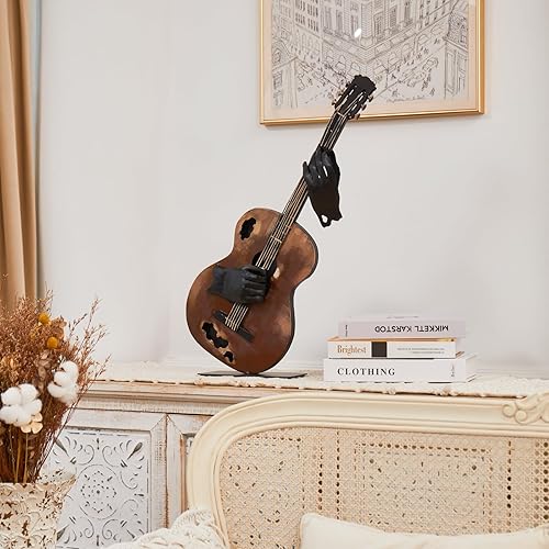 Miniatura 8 de Decoración musical de metal, escultura de guitarra hecha a mano de 23 pulgadas de alto, decoración del hogar, decoración de estatua occidental