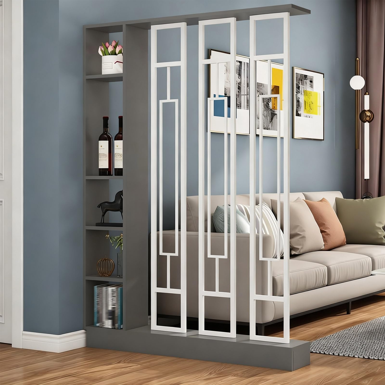 Divisorio d’Ingresso in Stile Leggero di Lusso, Elegante divisorio Decorativo per Ingresso,Schermo Premium di Alta Gamma per Arredamento casa(Gray+White,120x24x202cm/47.2x9.4x79.5in)