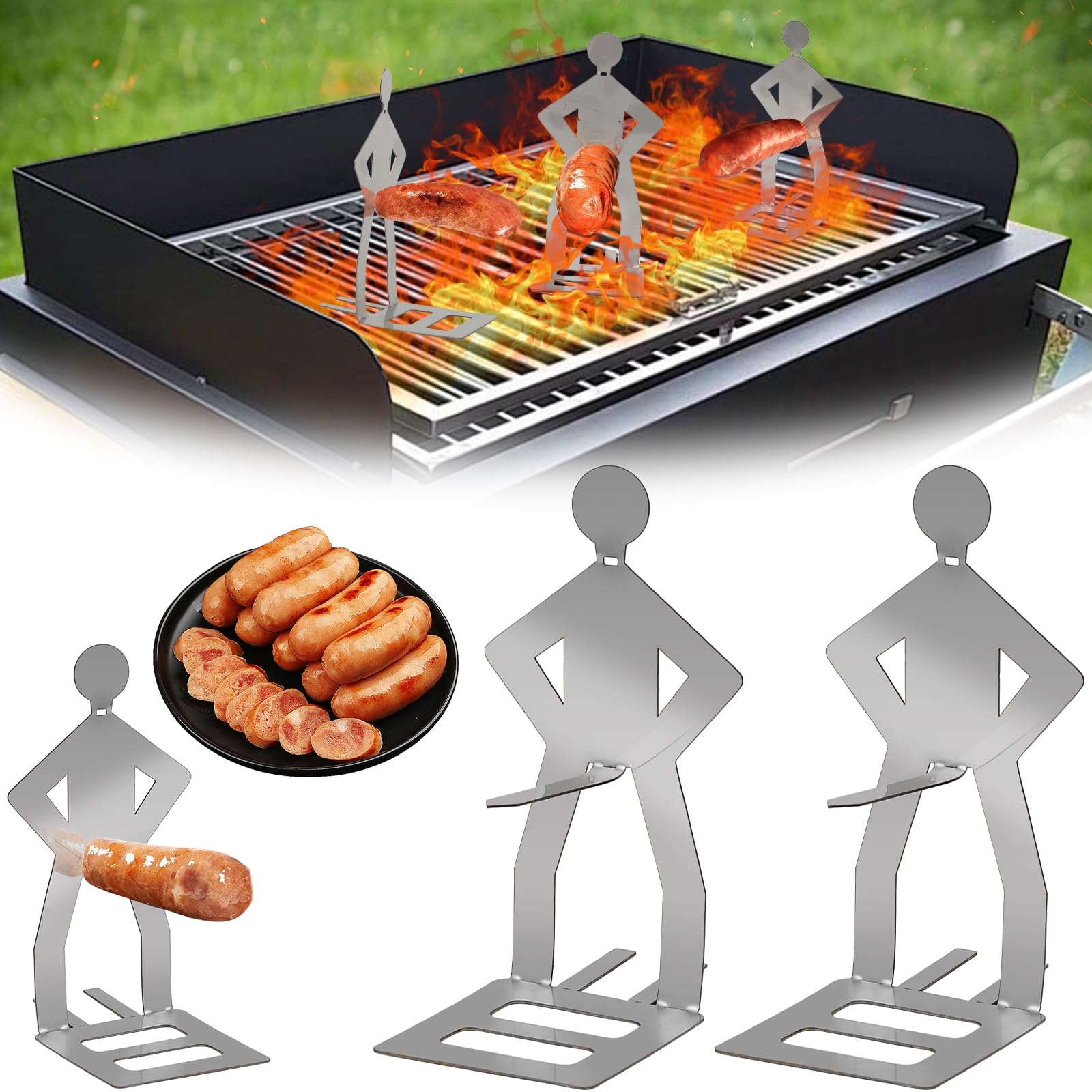 Yizemay 4Pcs Funny Hot Dogs BBQ Tools, BBQ Sausage Holder Man, BBQ Gifts for Men Men Dad Husband, Hot Dog Stand BBQ Accessories Fork Rack for Camping Outdoor Picnic Garden Kitchen.