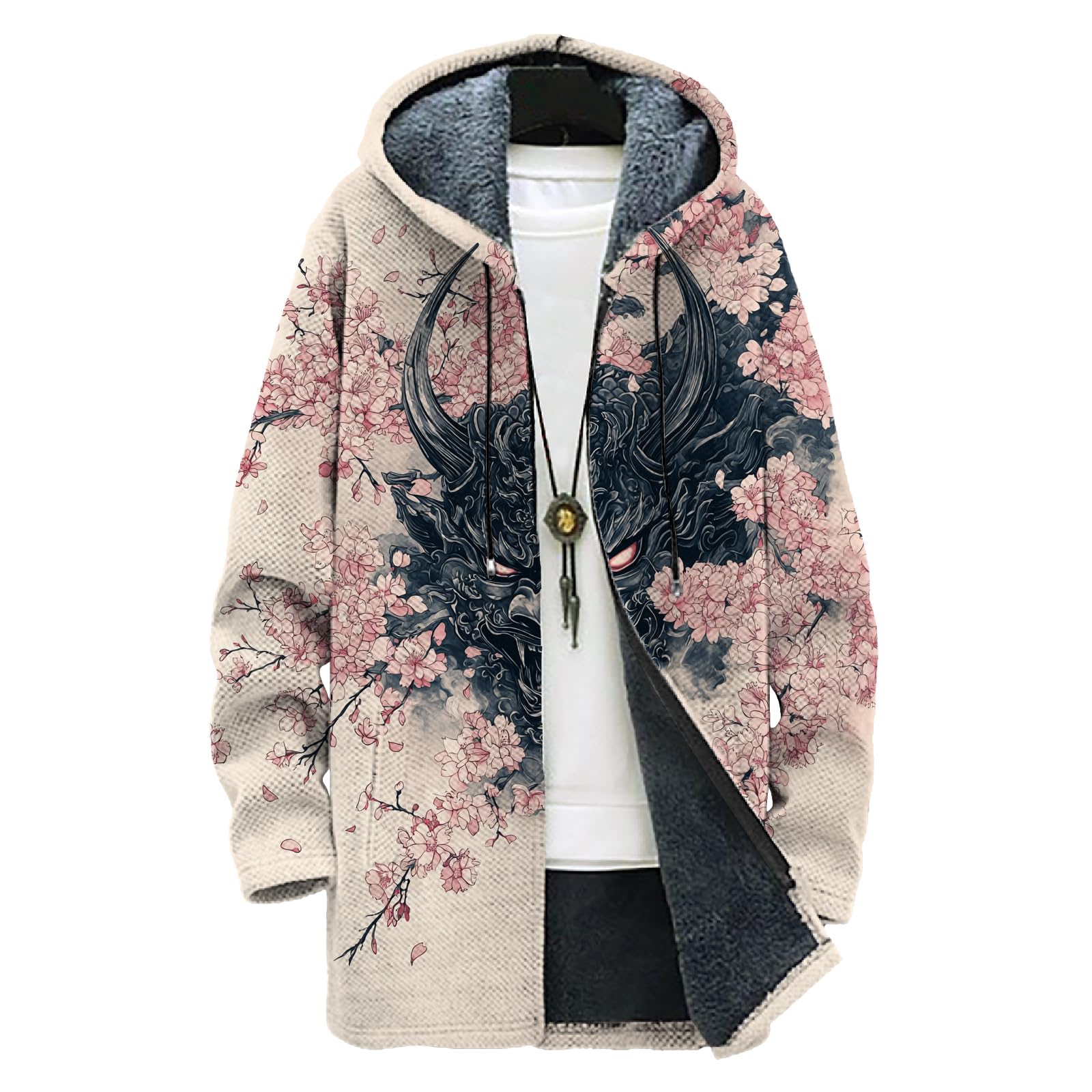 Dragon Print Zip Up Hoodie Men Heavyweight Drasting Fleece Big And Tall Novelty Warm Loose Fit Hooded Sweatshirt