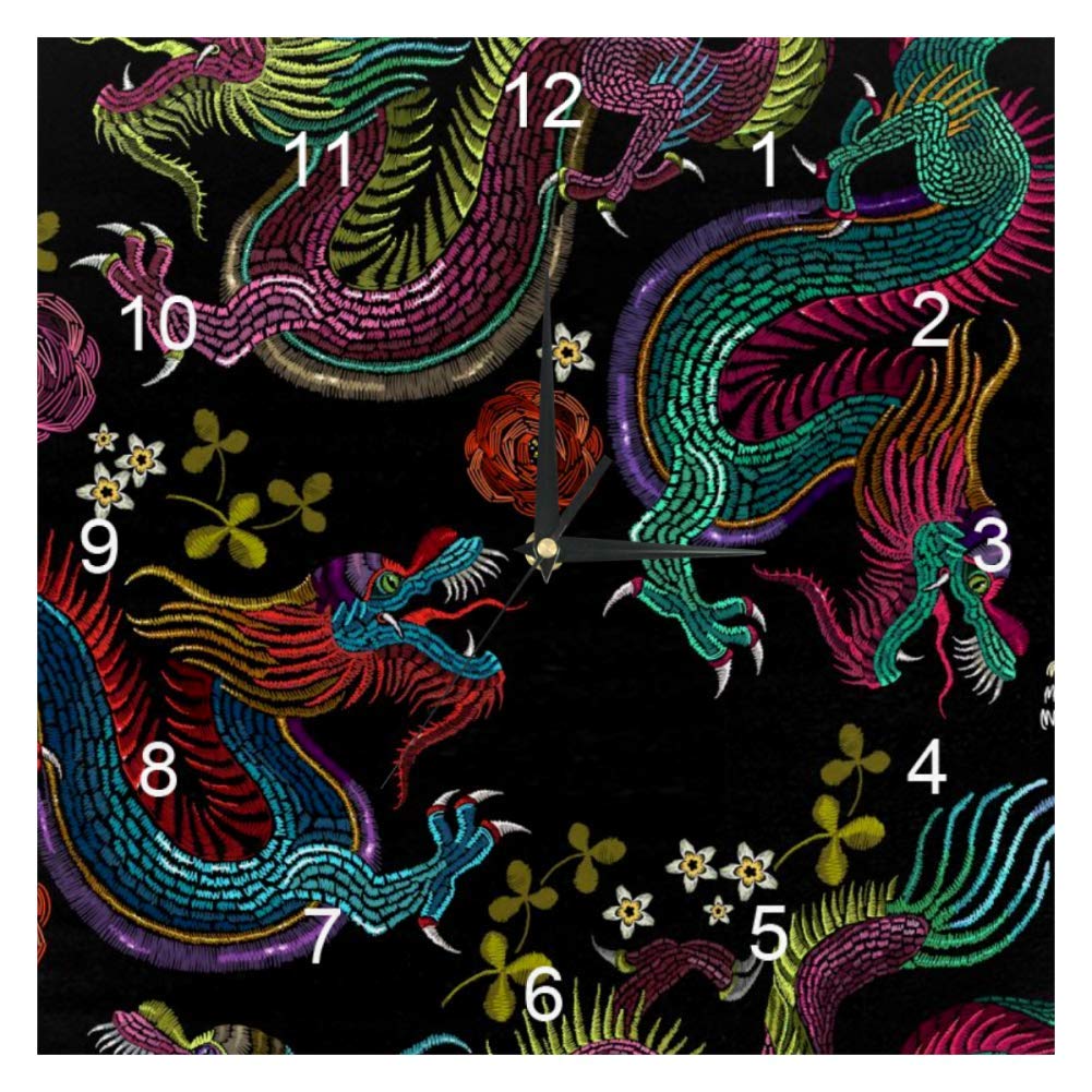 Horloge murale carrée dragon chinois 20cm muette pour salon