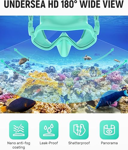 Miniatura 5 de W WSTOO Máscara de esnórquel antivaho antifugas, máscara de buceo panorámica, máscara de natación inastillable de vidrio templado, gafas de natación