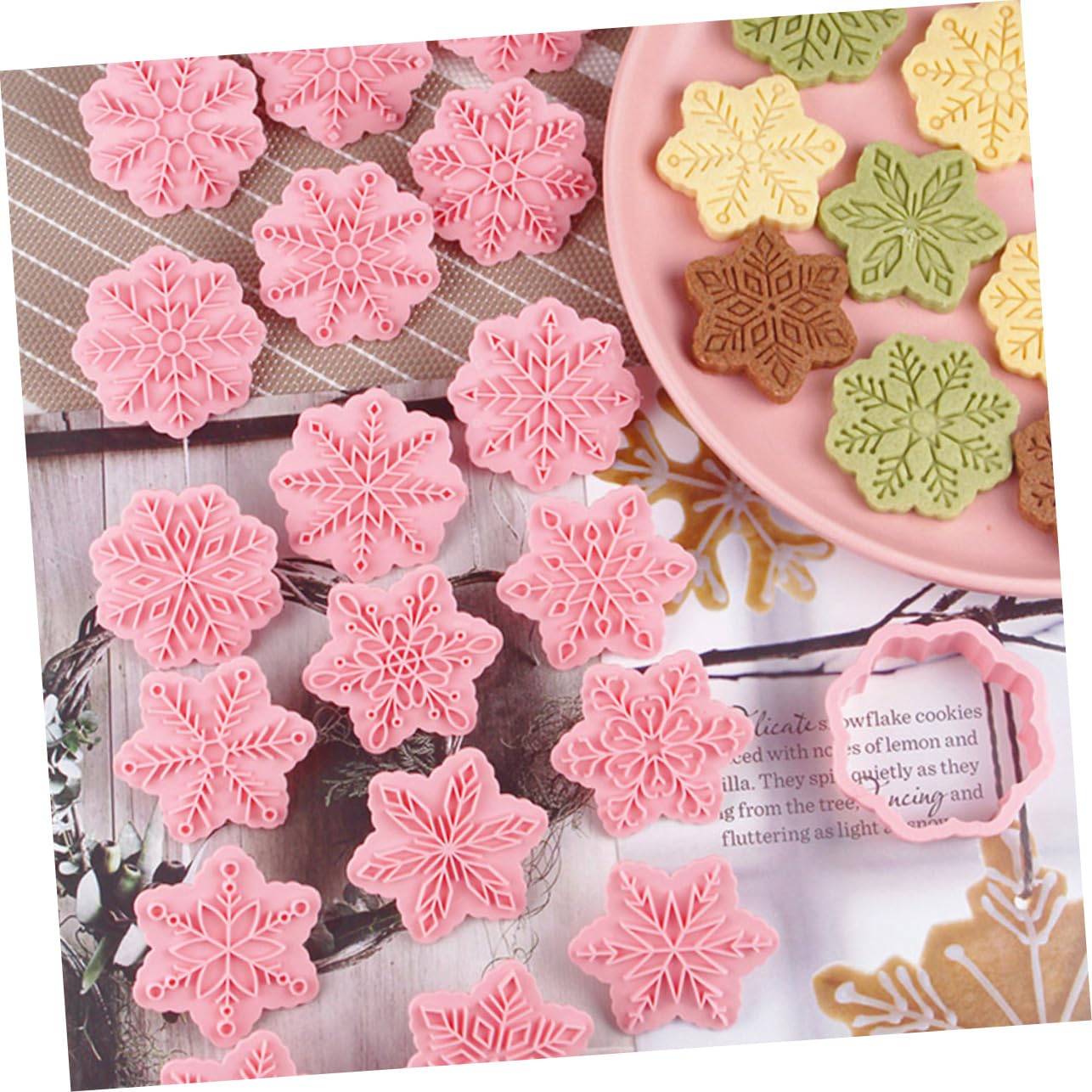 PRETYZOOM 72 Stk Schneeflocken-Schablone Weihnachtsbacken Urlaubsplätzchen weihnachts backform christmas-decorations Keksform aus Kunststoff für Backliebhaber pp Rosa