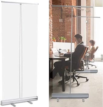 BABYCE Floor Standing Protection Screen, Roller Pull Up Clear Banner, Perspex Sneeze Guard Screen,Transparent Safety Screen, Desktop Privacy Panel