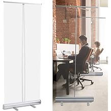 BABYCE Floor Standing Protection Screen, Roller Pull Up Clear Banner, Perspex Sneeze Guard Screen,Transparent Safety Screen, Desktop Privacy Panel