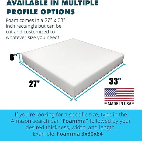 Miniatura 10 de FOAMMA Cojín de espuma para tapicería de alta densidad de 7 x 27 x 33 pulgadas (reemplazo de asiento, hoja de tapicería, relleno de espuma)