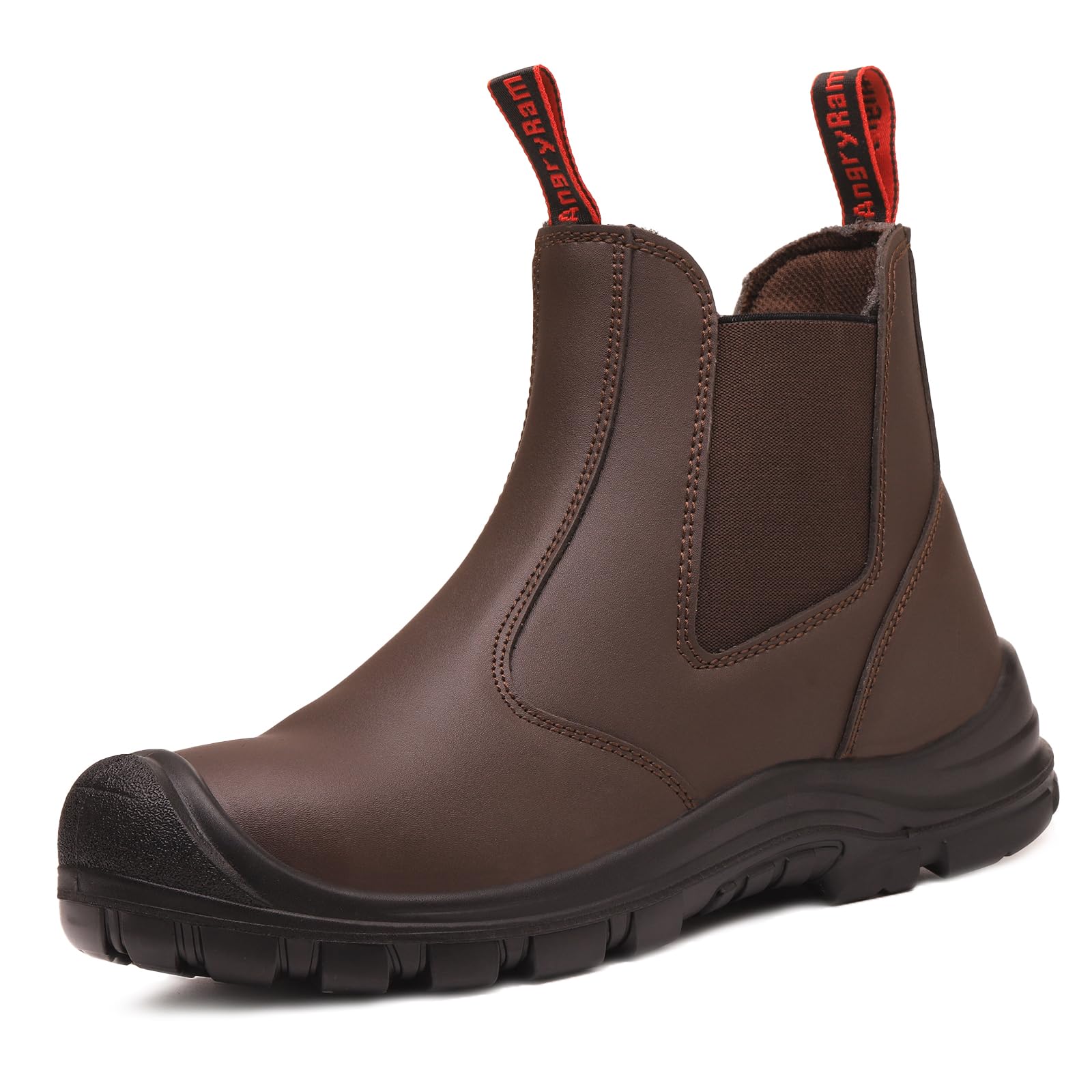 ANGRYRAM Steel Toe Slip on Work Boots Mens Waterproof Chelsea Safety Shoes