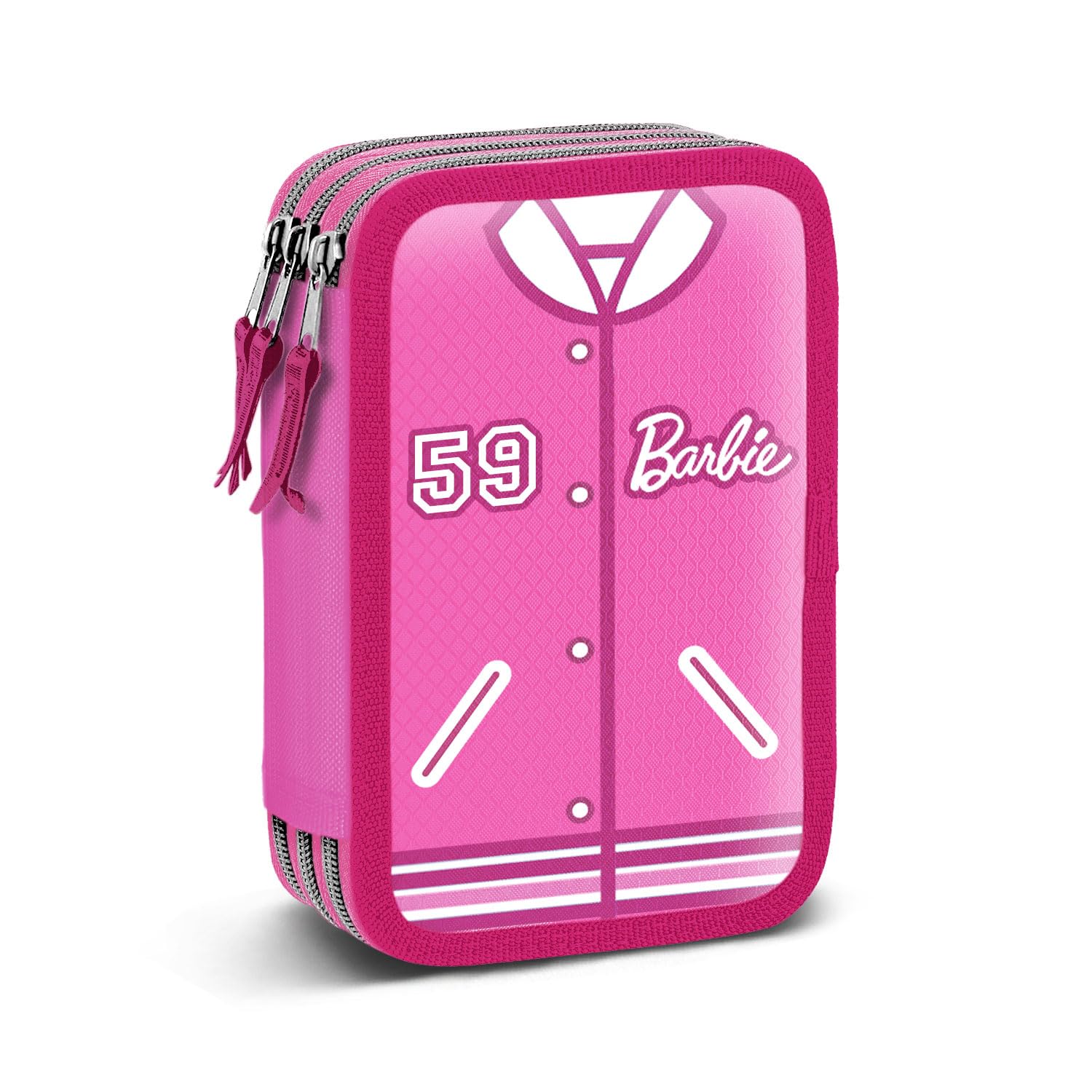 Barbie Varsity-Estuche Plumier Completo Triple, Rosa, 14 x 21 cm