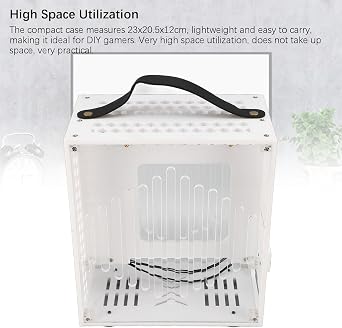 Miniature ITX Desktop Computer Case, 23x20.5x12cmSmall Gaming PC Case, Clear Arcylic 360 Open Hollow Design, Portable DIY Desktop Computer Case for Business Gaming (White)