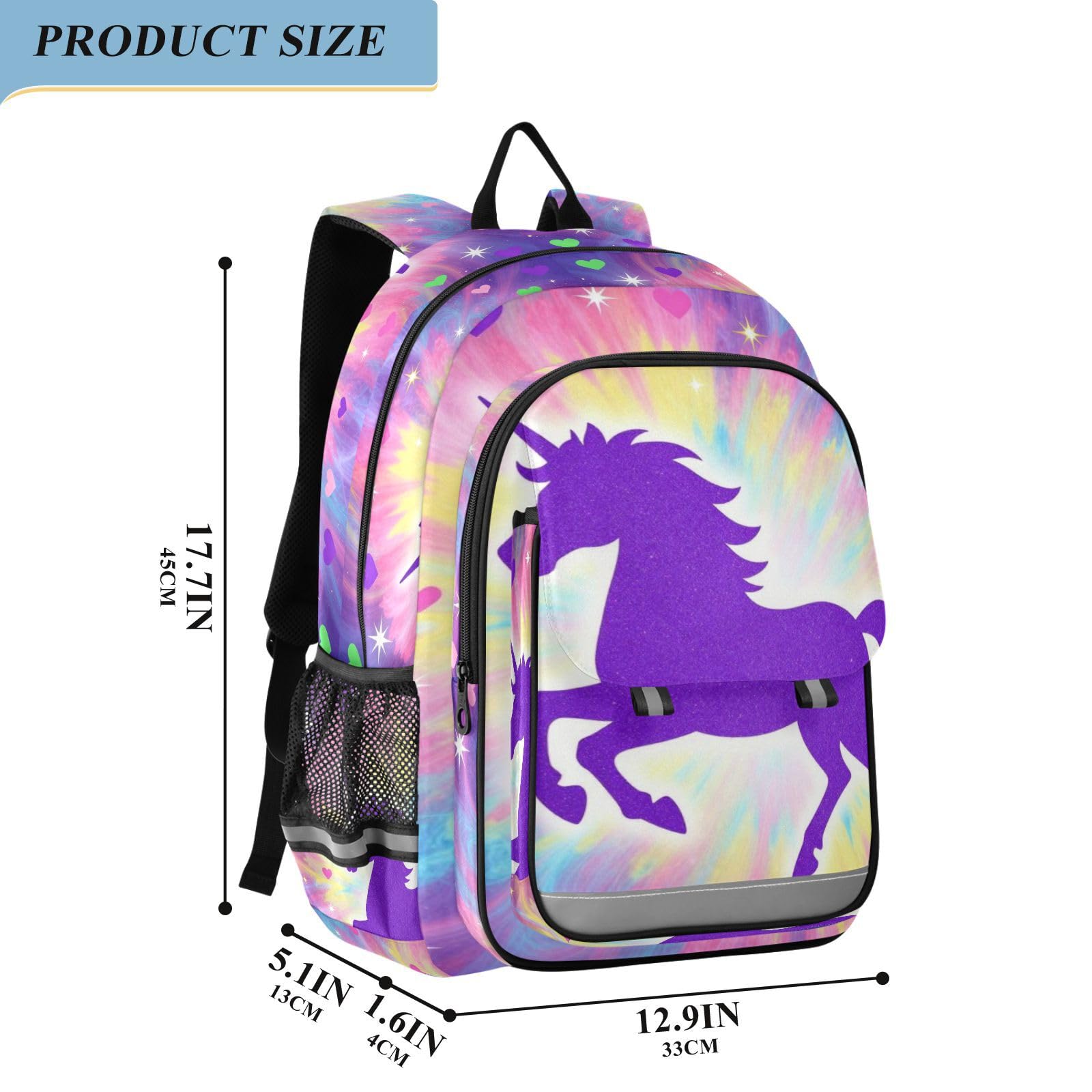 GuoChe Zaino scolastico viola con unicorni glitterati per bambini