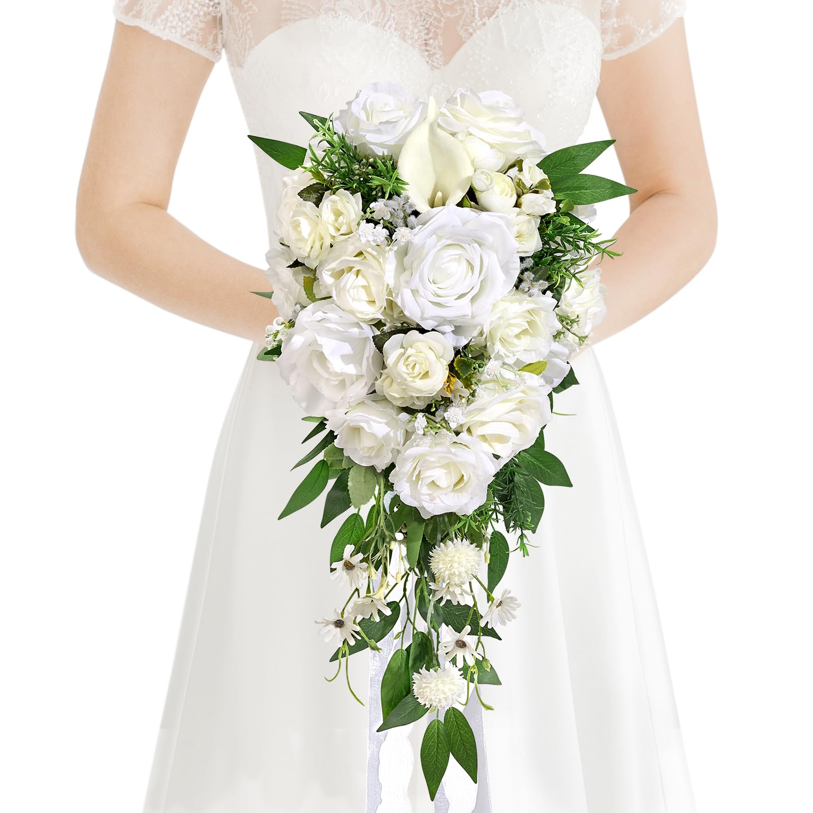 Faylifeway White Cascading Bouquet