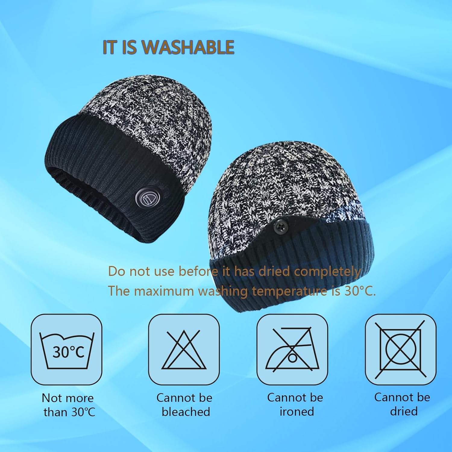 Heated Beanie Hat, Electric Warm Beanie Hat Cap,3 Temp Settings, 7.4V DC3.5mm Power Plug,Battery not Included, Fits Head Circumference 52-58cm, Washable,for Outdoor Cold Day Winter (JL-M70 Grey)