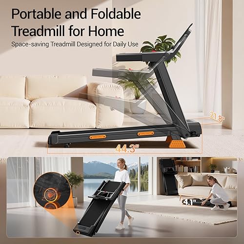 Miniatura 8 de 14% Treadmills for Home with Handle, 3 in 1 Portable Treadmill with Incline, Foldable Treadmills with Three Screen, 12 Preset Programs, 400LBS