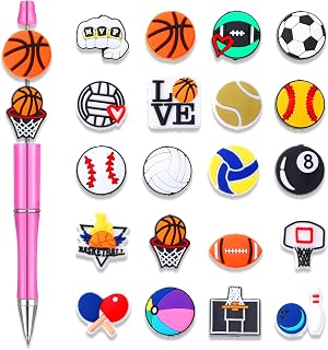 20Pcs Silicone Focal Beads Sports Beaded Pen Kit Teacher Focal Beads Pen Toppers for Beadable Pens for Making DIY Bead Pens Keychain Jewelry
